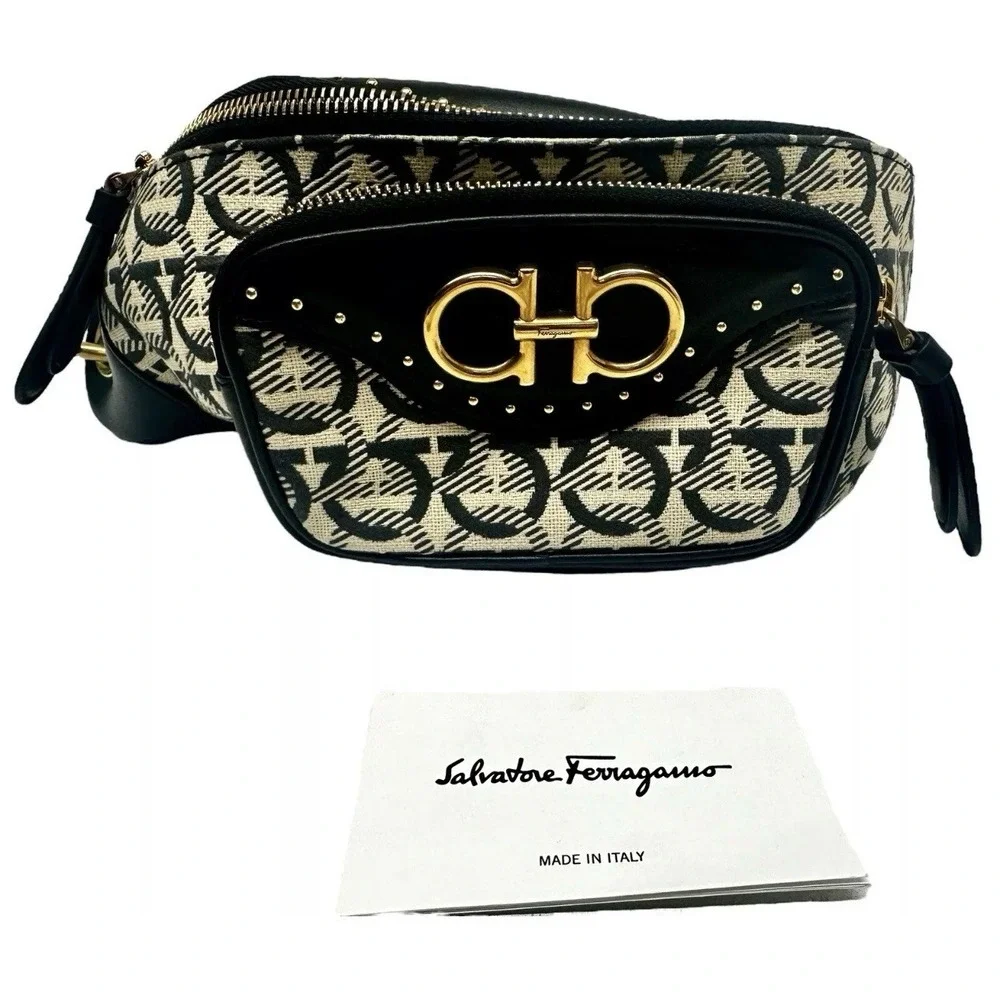 Salvatore Ferragamo Leather & Jacquard Belt Bag, Fanny, Luxury, Authentic $1500!